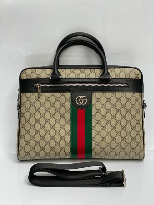 Мужская сумка для документов Gucci из канвы бежевая с рисунком 38/29/7 см - фото 1