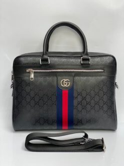 Мужская сумка для документов Gucci из канвы темно-серая с рисунком 38/29/7 см - фото 4