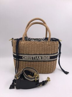 Женская сумка-корзина Dior из ротанга коричневая  30/21 см
