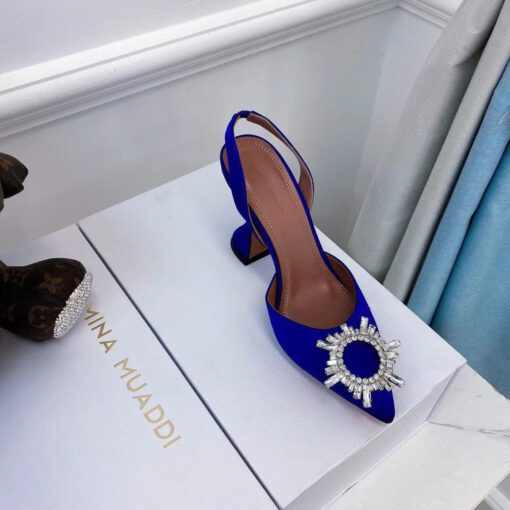 Туфли-босоножки женские Amina Muaddi синие премиум-люкс коллекция 2021-2022 - фото 4