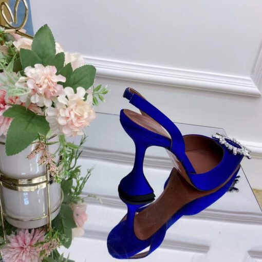 Туфли-босоножки женские Amina Muaddi синие премиум-люкс коллекция 2021-2022 - фото 8