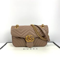 Женская кожаная сумка Gucci GG Marmont коричневая 26/15/7 см премиум-люкс