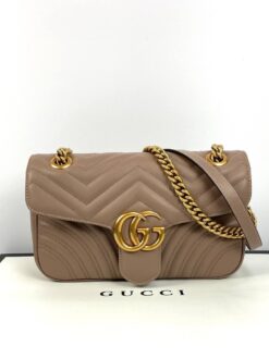 Женская кожаная сумка Gucci GG Marmont коричневая 26/15/7 см премиум-люкс