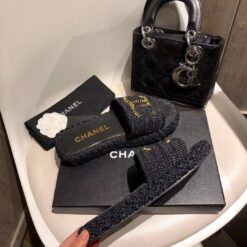 Шлепанцы женские Chanel черные премиум-люкс коллекция 2021-2022