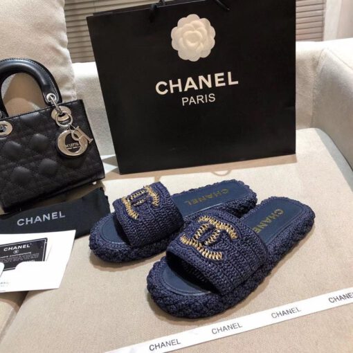 Шлепанцы женские Chanel синие премиум-люкс коллекция 2021-2022 - фото 3