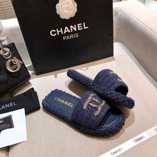 Шлепанцы женские Chanel синие премиум-люкс коллекция 2021-2022 - фото 4