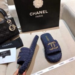 Шлепанцы женские Chanel синие премиум-люкс коллекция 2021-2022