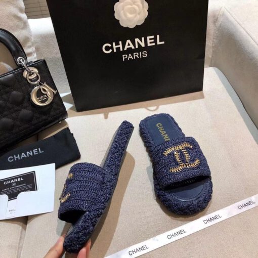 Шлепанцы женские Chanel синие премиум-люкс коллекция 2021-2022 - фото 5