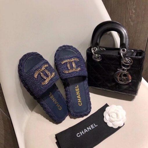 Шлепанцы женские Chanel синие премиум-люкс коллекция 2021-2022 - фото 8