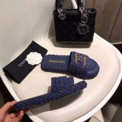 Шлепанцы женские Chanel синие премиум-люкс коллекция 2021-2022