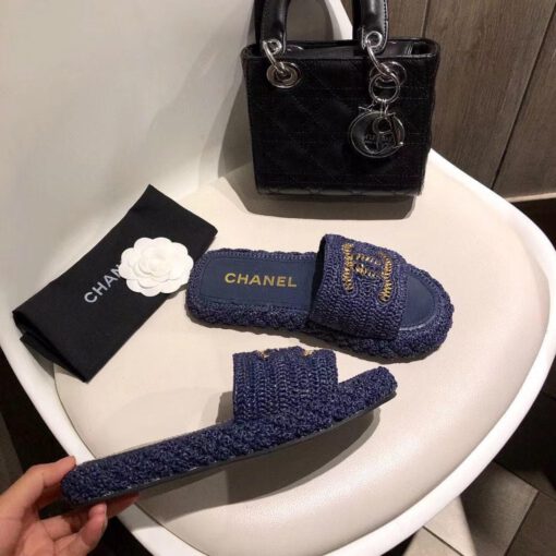 Шлепанцы женские Chanel синие премиум-люкс коллекция 2021-2022 - фото 9