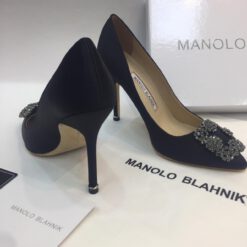 Атласные женские туфли Manolo Blahnik Hangisi 9.5 см каблук черные