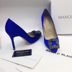 Атласные женские туфли Manolo Blahnik Hangisi ярко-синие премиум-люкс коллекция 2021 - фото 9
