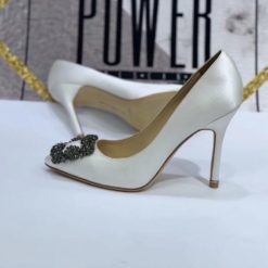 Атласные женские туфли Manolo Blahnik Hangisi белые премиум-люкс коллекция 2021