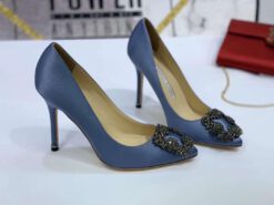 Атласные женские туфли Manolo Blahnik Hangisi синие премиум-люкс коллекция 2021