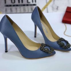 Атласные женские туфли Manolo Blahnik Hangisi синие премиум-люкс коллекция 2021