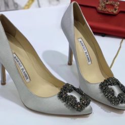 Атласные женские туфли Manolo Blahnik Hangisi серые премиум-люкс коллекция 2021