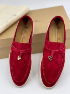 Лоферы женские замшевые Loro Pianа красные Premium A80659 - фото 7