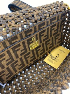 Женская плетеная сумка Fendi 78235 коричневая 28/15 см