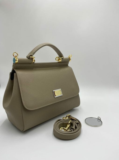 Женская кожаная сумка Dolce & Gabbana цвета хаки 25/17/13 см - фото 4