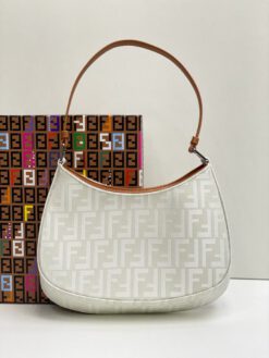 Женская тканевая сумка Fendi 83755 белая с рисунком-монограммой 26/21 см - фото 6