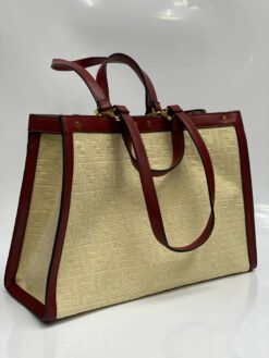 Женская тканевая сумка Fendi кремовая с рисунком-монограммой 41/30/16 см