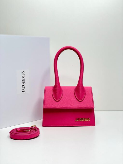 Женская маленькая кожаная сумка Jacquemus Le Chiquito ярко-розовая 17/13 см - фото 1