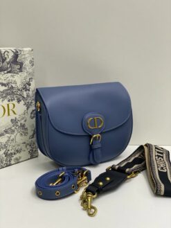 Женская кожаная сумка-клатч Dior синяя 23/17/7 см коллекция 2021-2022