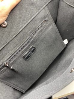 Сумка женская тканевая Yves Saint Laurent (YSL) чёрная с кожаными ручками 38/37/15 см