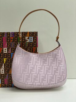 Женская тканевая сумка Fendi 83748 светло-сиреневая с рисунком-монограммой 26/21 см - фото 5