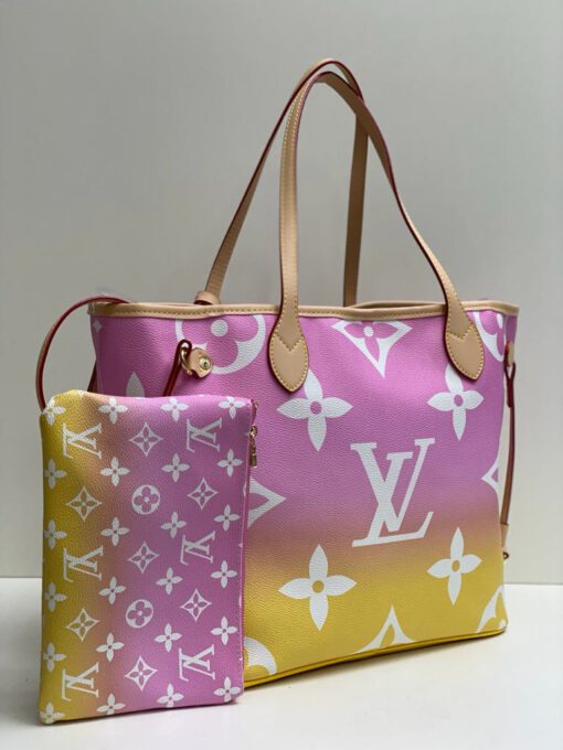 Женская сумка-тоут Louis Vuitton жёлто-розовая с фирменным рисунком 32/28/15 см - фото 3