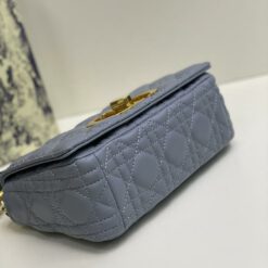 Женская кожаная сумка-клатч Dior со стежкой голубая 21/13/7 см