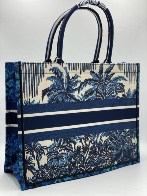 Женская сумка-шоппер Dior тканевая с рисунком синяя 41/32/15 см - фото 3