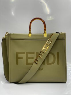Женская кожаная сумка Fendi 83291 зеленая 40/34/21 коллекция 2021-2022