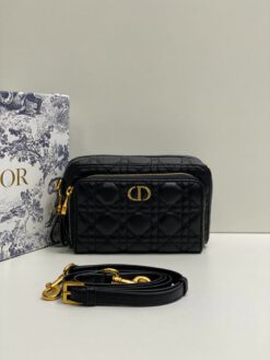 Женская кожаная сумка-клатч Dior со стёжкой чёрная 19/14/6 см