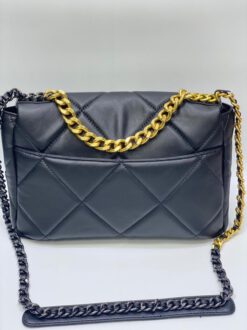 Женская кожаная сумка Chanel со стёжкой ромбами чёрная 35/23 см