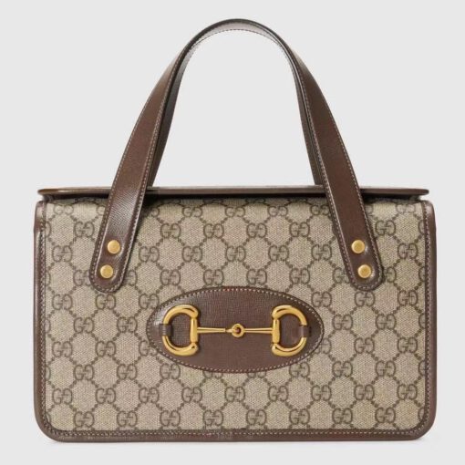Женская кожаная сумка Gucci с рисунком и коричневыми вставками 28/17 см - фото 1