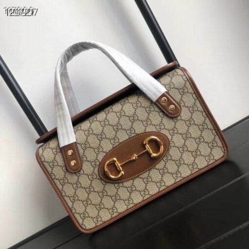 Женская кожаная сумка Gucci с рисунком и коричневыми вставками 28/17 см - фото 5