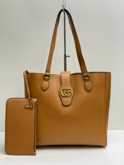 Женская сумка Gucci из канвы золотистая в комплекте кошелек 35/32/11 см - фото 10