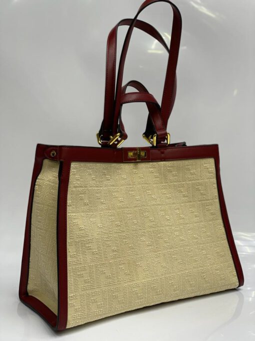Женская тканевая сумка Fendi 83324 кремовая с рисунком-монограммой 41/30/16 см - фото 3