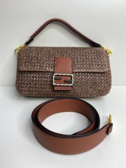 Женская плетеная сумка Fendi 87455 коричневая 28/13/6 см - фото 2