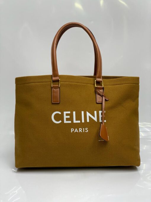 Женская сумка-шоппер Celine 41/30/14 см тканевая горчичная - фото 4