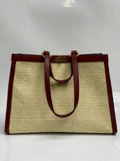 Женская тканевая сумка Fendi 83324 кремовая с рисунком-монограммой 41/30/16 см