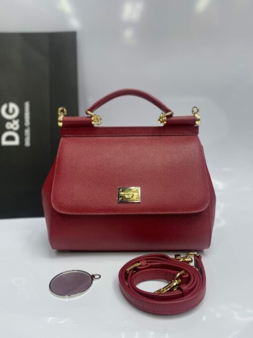 Женская кожаная сумка Dolce & Gabbana бордовая 25/17/13 см - фото 1