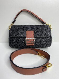 Женская плетеная сумка Fendi 87464 чёрная 28/13/6 см - фото 5