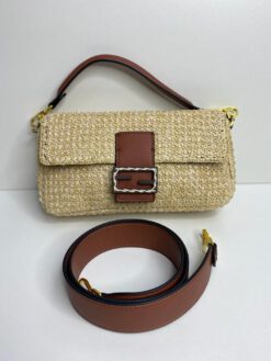 Женская плетеная сумка Fendi 87458 кремовая 28/13/6 см - фото 4