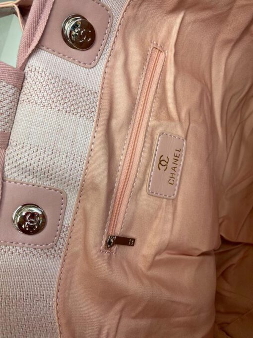 Женская тканевая сумка Shopping Chanel розовая с кожаными ручками 38/32/16 см - фото 2