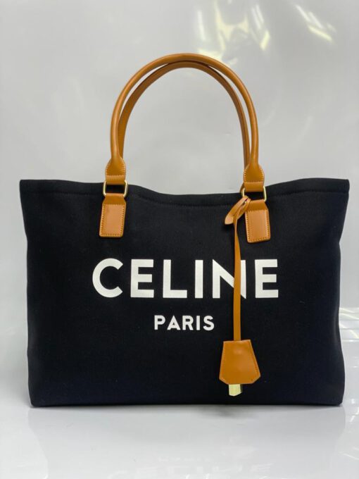 Женская сумка-шоппер Celine тканевая черная 41/30/14 см - фото 1