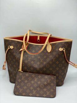 Женская сумка Louis Vuitton из канвы с рисунком-монограммой коричневая с яркой подкладкой 40/31/19 см - фото 11