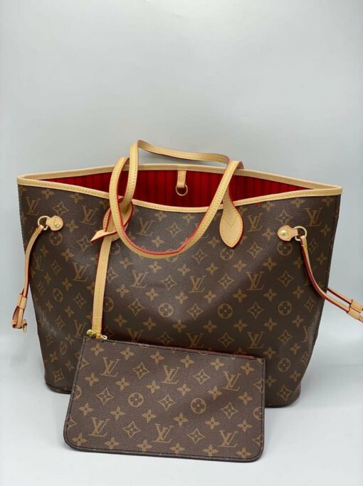 Женская сумка Louis Vuitton из канвы с рисунком-монограммой коричневая с яркой подкладкой 40/31/19 см - фото 1